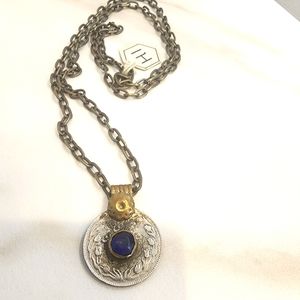 Womens rare coin, brass & stone necklace stunning, unique  necklace NWTO